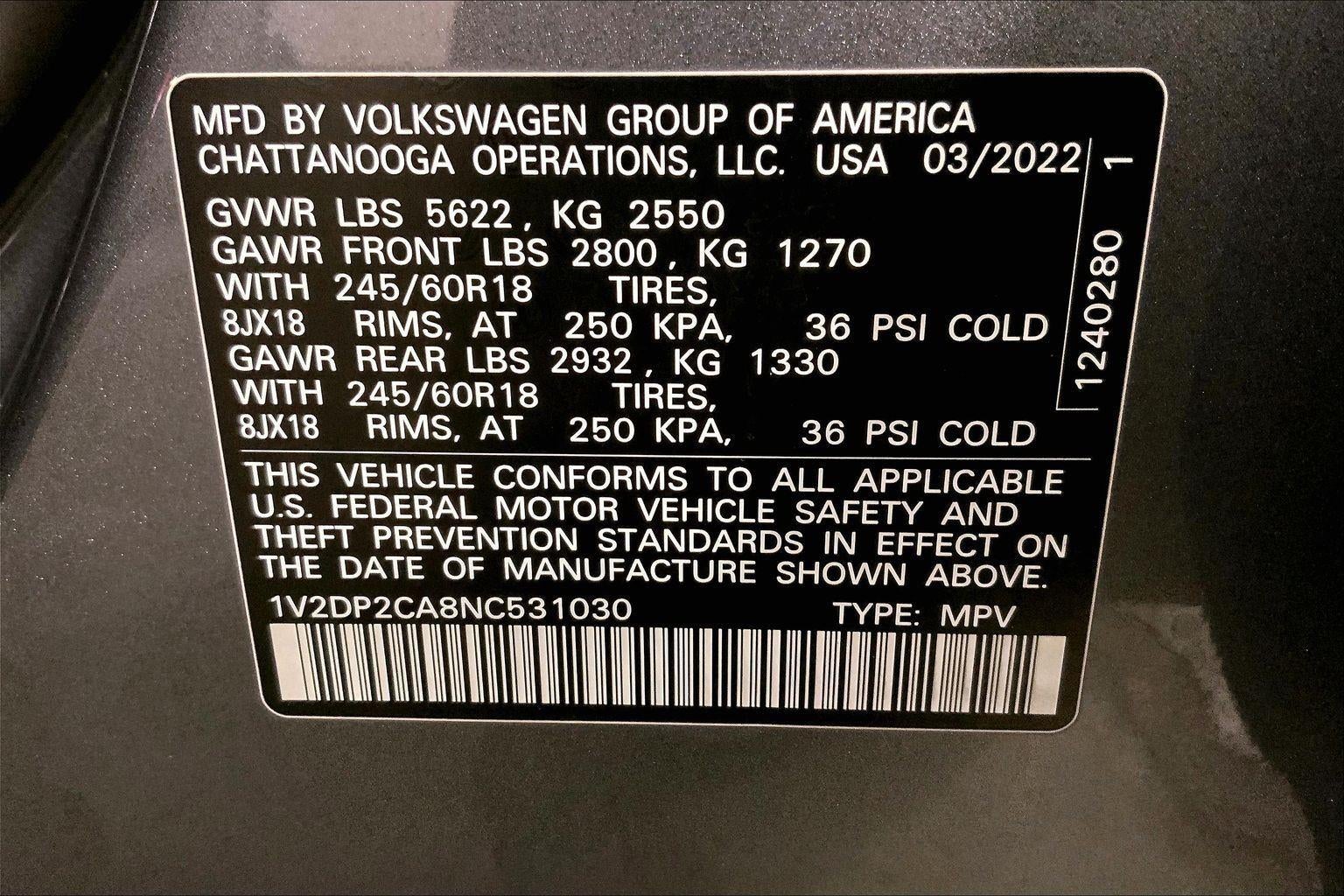 2022 Volkswagen Atlas 2.0T SE